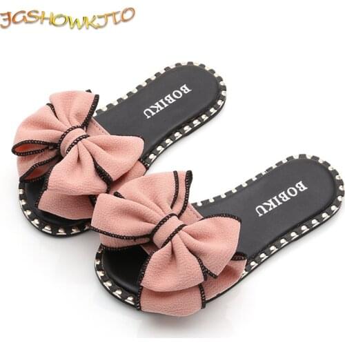 JGSHOWKITO Girls Summer Slippers Beach Sandals For Big Kids For Mom Daughter Family Matching Shoes Children Beach Slides Bowtie