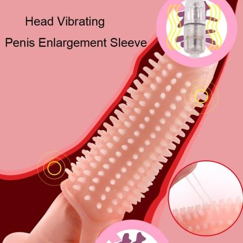 Reusable Penis Enlargement Cock Ring Sleeve Vibrating Penis Extender Condoms Male Cock Time Delay Ejaculation Sex Toys for Men