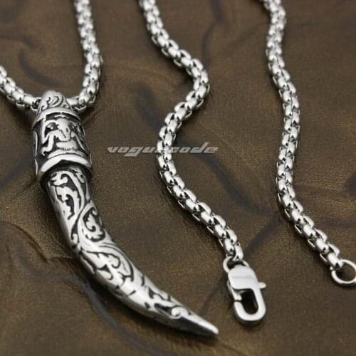316L Stainless Steel Tusk Claw Mens Biker Rocker Punk Pendant 4T019 Steel Necklace 24"