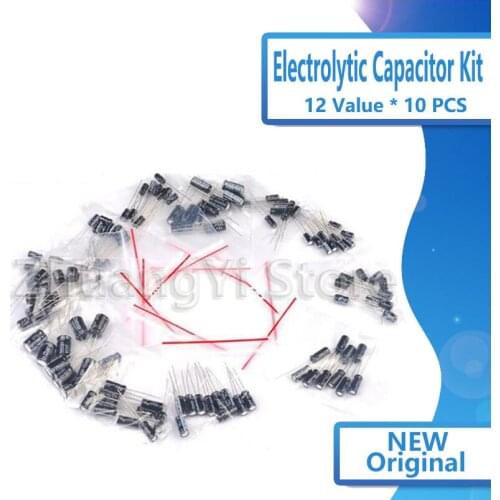 120 pcs 1 set of 120 pcs 12 Values 0.22 UF-470 UF Aluminum Electrolytic Capacitor Package Kit Set Free shipping