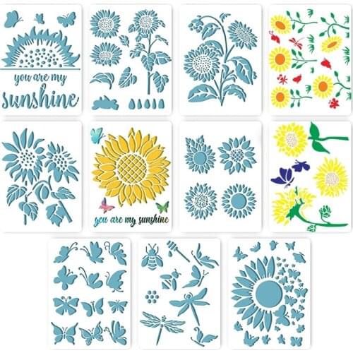 H05B Reusable Painting Stencils Sunflower Butterfly Dragonfly Stencil Kit 11 Pieces