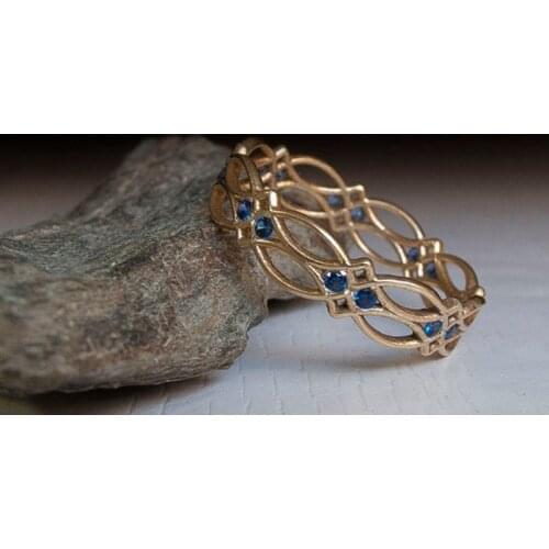 Charm Double Row Hollow Wave Shaped Gold Color Rings for Women Girls Gift Blue Rhinestone Twist Rope Midi Finger Ring Z3X781