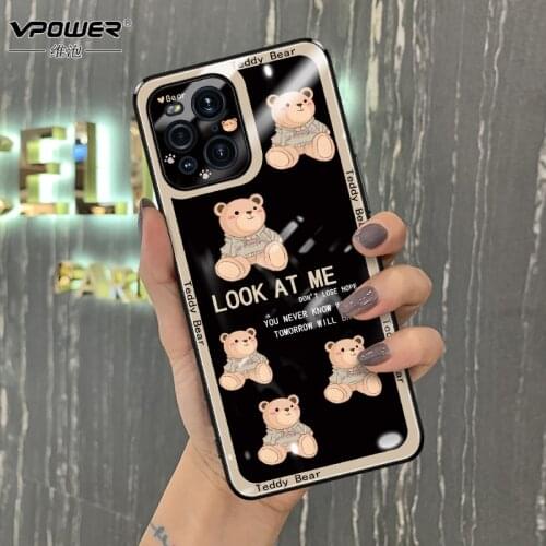 OPPO Find X3 Case Tempered Glass Little bear Cover OPPO Find X3 Pro Phone cartoon Cases Luxury pink love Bumper FindX3 Fundas