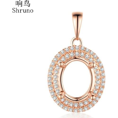 Shruno 9x7mm Oval Solid 10K Rose Gold 0.3ct Real Natural Diamond Semi Mount Pendant Trendy Fine Jewelry Women Pendant