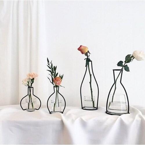 Nordic Iron Line Vases Simple Glass Vase Nordic Decoration Home Metal Flower Plant Holder Home Decoration