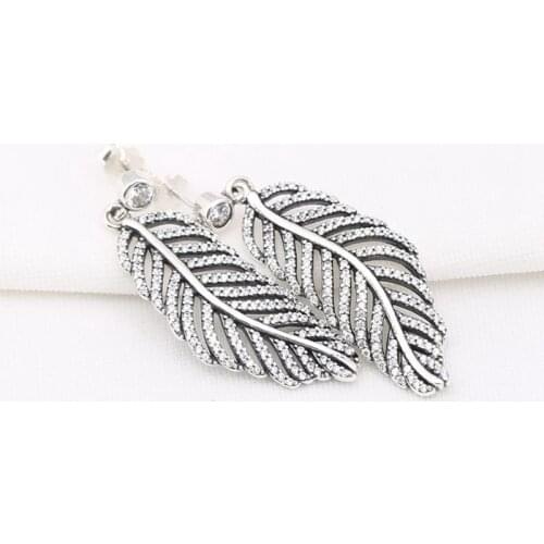 925 Sterling silver feather drop earring