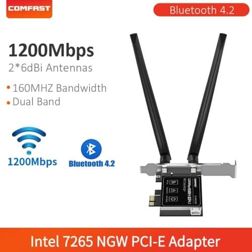 COMFAST 1200Mbps PCI Express Bluetooth 4.2 WiFi Adapter Dual Band 2.4G/5GHz 802.11AC Intel 7265AC PCIe Wireless Network Card