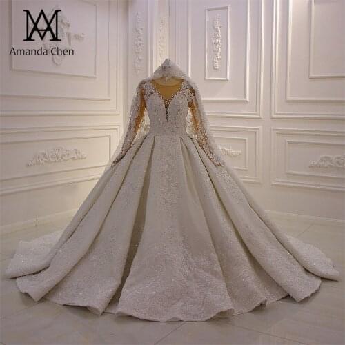 Brautkleid Luxury Handwork Pearls Rhinestone Wedding Dress 2020