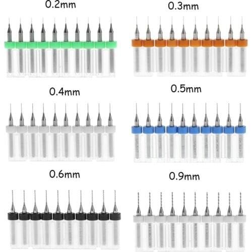 HOT!10Pcs 1/8" Shank Spiral Flute Tungsten Carbide Micro PCB Drill Bit 0.2-0.9mm Tip