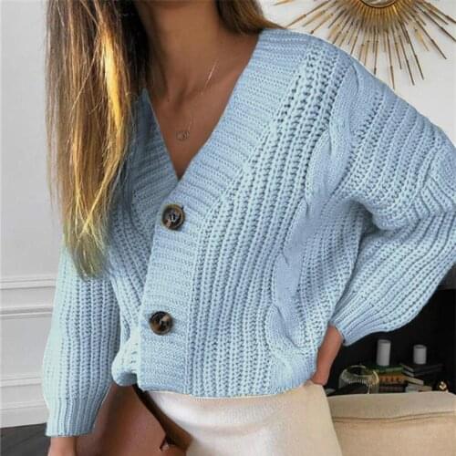Cropped Cardigan Knit Sweater Women Autumn Clothes Casual Sweater Oversize Button Down Coat V-Neck Cardigan casaco feminino