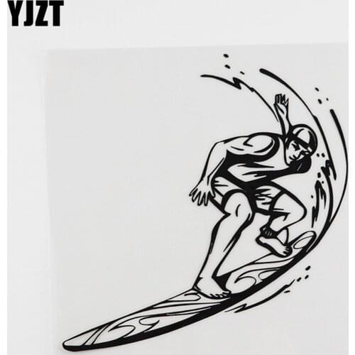 YJZT 13.4CMX14.4CM Surfboard Waves Surf Decal Vinyl Car Sticker Black/Silver 8A-0221