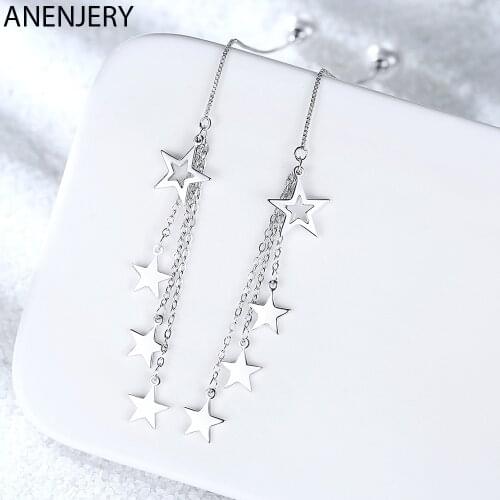 ANENJERY 925 Sterling Silver Star Tassel Earrings Chain Pearl Earrings oorbellen 2019 New Trendy Jewelry S-E862
