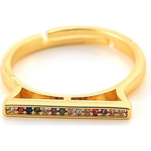 Womens gold cz Hippocampus love ring adjustable rainbow ring zircons colorful crystal copper ring jewelry gift for women