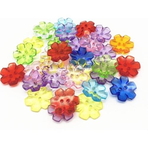 100pcs 22mm Mixed Tranparent Acrylic Flower Buttons Sewing 2 Holes For Scrapbooking Embellishments
