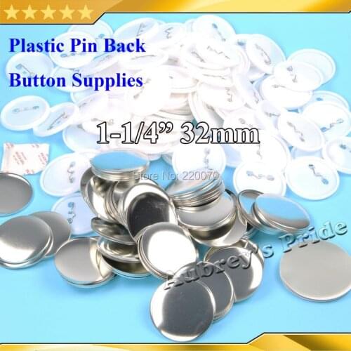 200 Sets 1-1/4" 32mm Plastic Pin Back Button Supply Materials for Professional Badge Button Maker