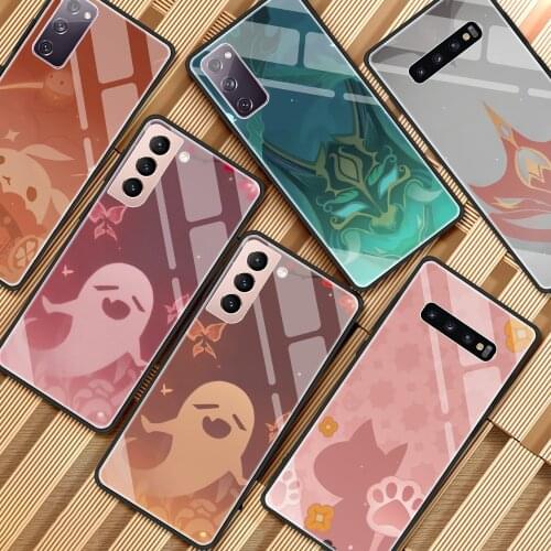 Tempered Glass Case For Samsung Galaxy S20 FE S21 Ultra S10 S9 Plus Note 20 10 Lite 9 Shell Phone Cover Bag Genshin Impact Icon