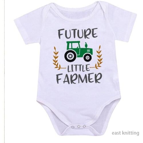 DERMSPE Summer Casual Newborn Baby Boy Girl Short Sleeve Letter Red Print Future Little Farmer Romper Baby Clothes White