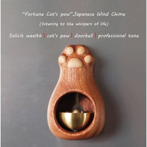 Home Decor Solid Wood Pure Copper Japanese Doorbell Room Decor Fortune Cats Paw Decorative Bell On Refrigerator Wind Chimes
