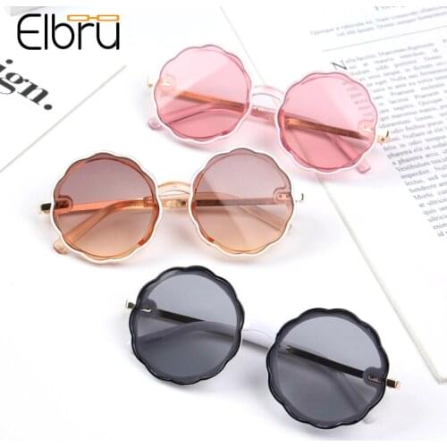 Elbru Fashion Children Sunglasses Round Flower Frame Baby Transparent Colorful Eyewear Sun Glasses UV400 Goggles For Boys Girls