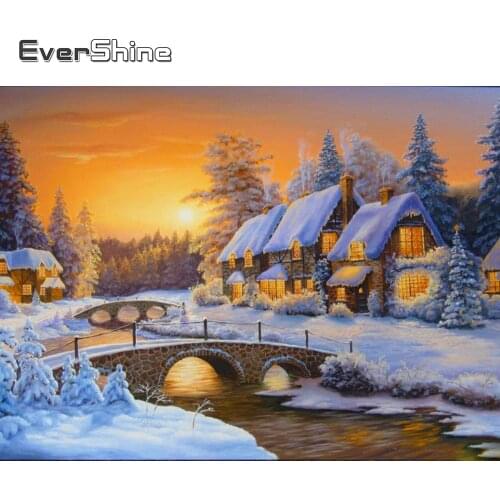 EverShine DIY Diamond Painting Winter House Picture Of Rhinestones Diamond Embroidery Landscape Mosaic Sunset Cross Stitch Kits