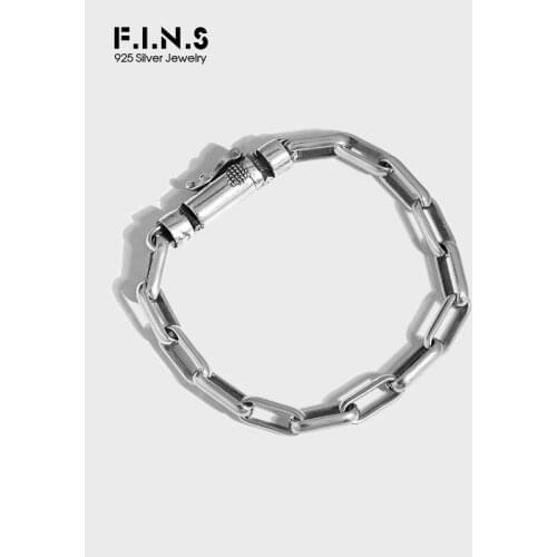 F.I.N.S Korean Fashion Original Design Retro Ancient Locked Chain S925 Sterling Silver Bracelet Antique Solid Silver 925 Bangle