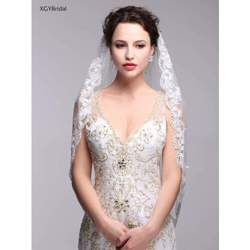 Bridal Fingertip Veil 2021 New Arrival Encrypted Net Wedding Accessories Single Layer Appliqued Edge Polyester Lace Headwear