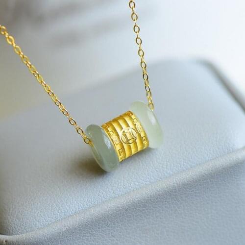 Natural Hetian Jade Lucky Beads S925 Sterling Silver Pendant Female Clavicle Chain Fashion Trendy Simple Student Gift