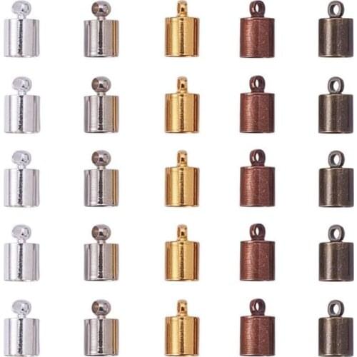 50pcs 3 4 5 6 7 8 9 10 mm Leather Ends Cord Glue in Barrel End Caps Finding for DIY Jewelry and Tassel Making