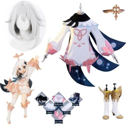 Game Genshin Impact Cosplay Costume Paimon Role Play Halloween Party Costumes Men Women Full Set Suits Bodysuit Shoes Wig Props