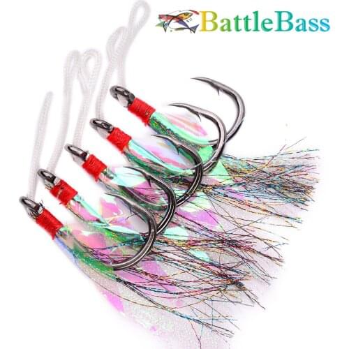 5pc 1/0-9/0 Strong Stainless Steel Jig Hooks Assist Bait Fishing Hooks With PE Line Jig Big Fishing Hook Saltwater Fish Hooks