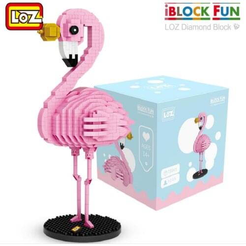 LOZ Diamond Blocks Flamingo Toy Pink Bird Action Figure Colorful Cartoon Animals Educational Bricks DIY Kids Children Gift 9205