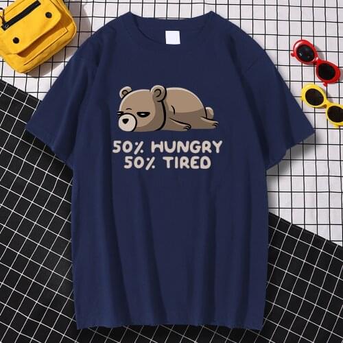 50% Hungry, 50% Tired, Hip Hop Sloth Bear Print Tshirt Men Fashion Breathable Tops Cartoons Cute Streetwear Summer S-XXXL Tshirt