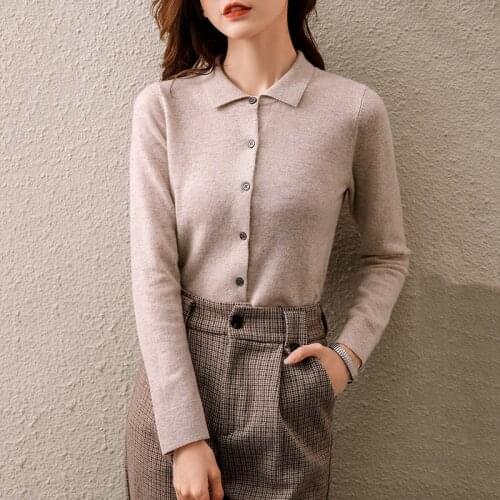 Lafarvie Wool Women Sweater Cardigan Polo Female Tops Knitted Jumper 2021Spring High Quality Casual Clthing Loose Long Sleeve