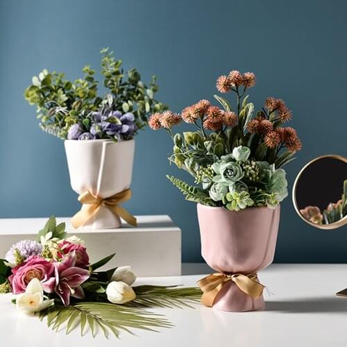 Nordic Modern Decoration Home Living Room Decor Ceramic Vase Home Decore Flower Vases Flower Pot White Vase Trumpet