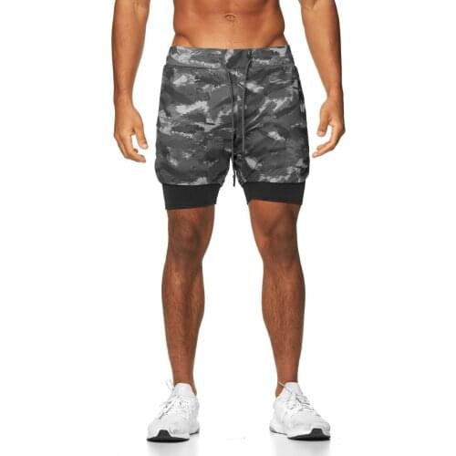 New muscle fitness sports shorts mens summer mesh quick-drying running equipment training squat double-layer five-point pants