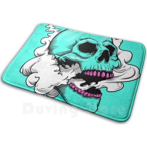 Glowing Smoke Skull Mat Rug Carpet Anti-Slip Floor Mats Bedroom Glow Smoke Skull Dead Death Anatomical Skeleton Happy Funny