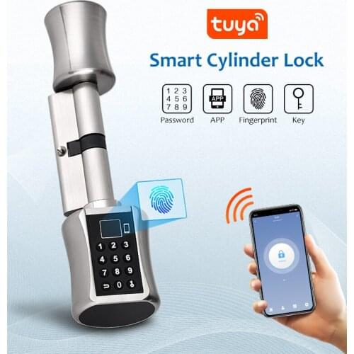 Smart Lock Fingerprint Cylinder Lock Tuya APP Biometric Electronic Smart Door Lock Digital Keypad Keyless Lock