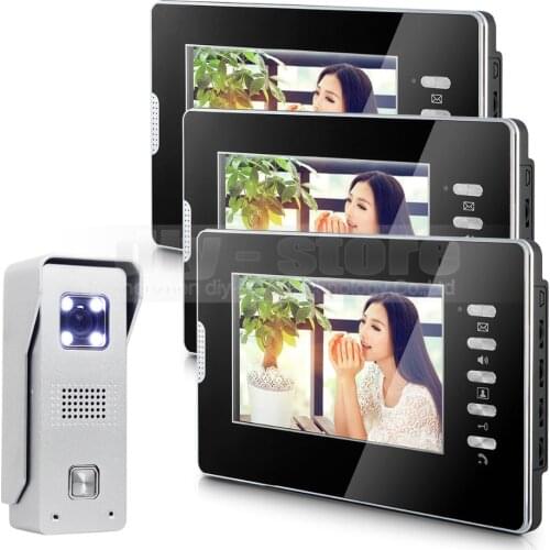 DIYSECUR 7" Video Door Phone Intercom System 1Camera + 3 Monitors for Villa Home Office