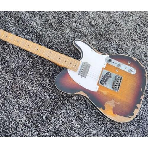 High quality cultural relic electric guitar, maple neck, white wood body, sunset color body, free transportation