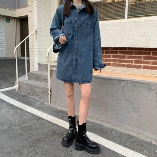 Spring And Autumn New Women Mid-Length Denim Jacket Wild Cotton Loose Design Niche Long-Sleeved Shirt Stacking Top 9878