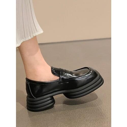 Womens Shoes, Leather Shoes, Autumn 2021 New Style Square Toe Chunky Heel Fashion Platform Mid-heel Shoes Women Shoes