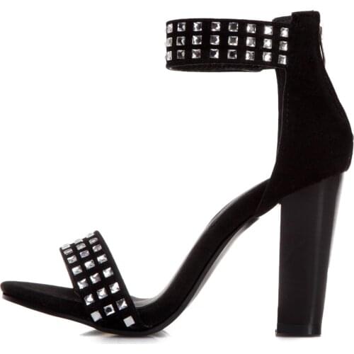 2021 Sandals Women Summer Chunky heels Gray Apricot Black After the zipper Oopen-toed Party shoes Crystal Rhinestone Sandals