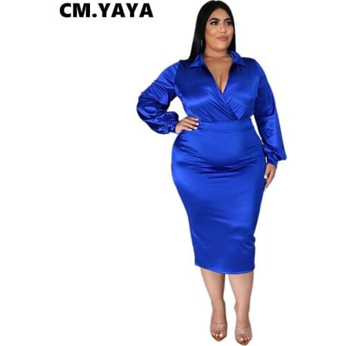 CM.YAYA Plus Size L-5XL Two 2 Piece Set for Women Sexy Party Blouses Top Bodycon Midi Skirts Matching Set Tracksuits Outfit