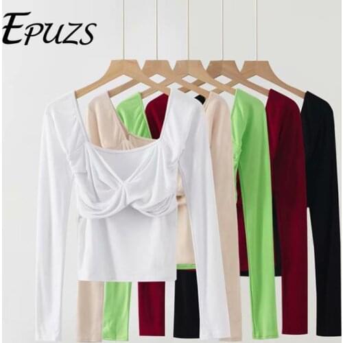 Vintage women crop tops Korean fashion long sleeve cotton women tops Streetwear white black tshirt tee 2019