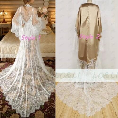 Womens Bridal Robe Floral Nightgown Nightrobe Long Sexy Long Dress Robe Ladies Gowns Deep V Lace Lingerie Bikinis Robe Sets