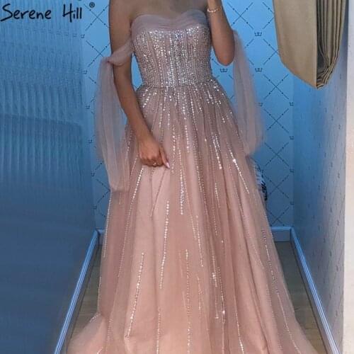 Pink Beading Sleeveless Luxury Formal Gown 2021 Off Shoulder A-Line Zipper Evening Dresses Serene Hill BLA70434