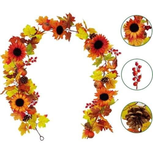 1PC Harvest Festival Sunflower Rattan Wall-Hanging Holiday Atmosphere Supplies Decoration For Home Garden