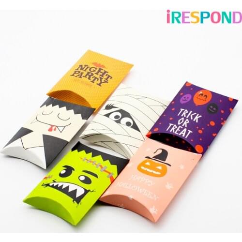 12PCS Halloween Box Vampire Mummy Pumpkin Pillow Gift Box Candy Cookies Biscuits Paper Gift Bags Kids Halloween Party Bags Favor
