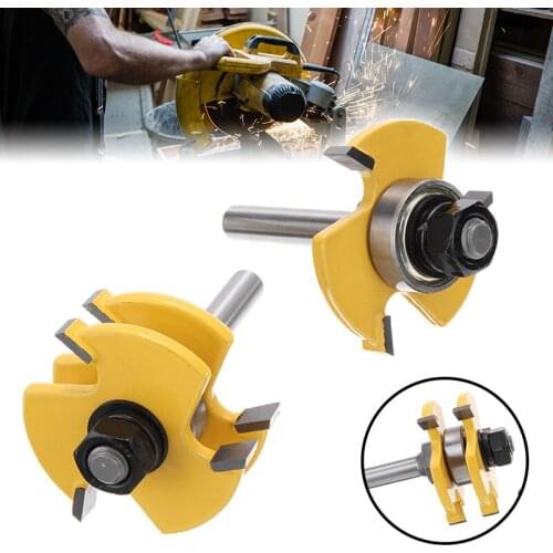 2pcs T-type 3-tooth Mortise Cutter 8mm Shank Tongue & Groove Router Bit Set Woodwoorking Grove Tool Parts