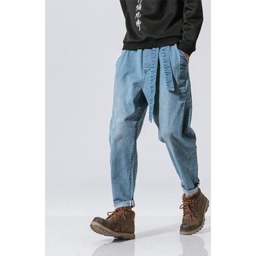 #2504 Vintage Street Wear Harem Jeans Men Plus Size 5XL Loose Hip Hop Jeans Retro With Belt Black/Blue/Grey Denim Jeans Men